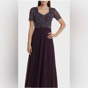 NWT Pisarro Nights Beaded Bodice A-Line Gown Sz 6 Wine